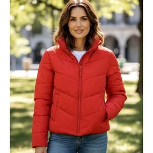Abercrombie & Fitch Red Quilted Puffer Jacket Women's Sm Crop High Neck Cozy Y2K